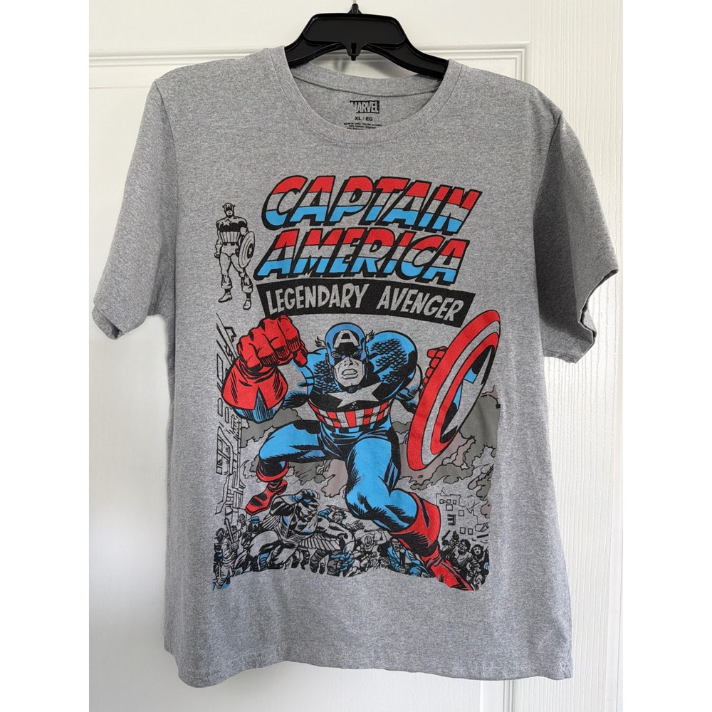 Marvel Captain America Legendary Avenger Graphic Tee Heather Gray Mens XL